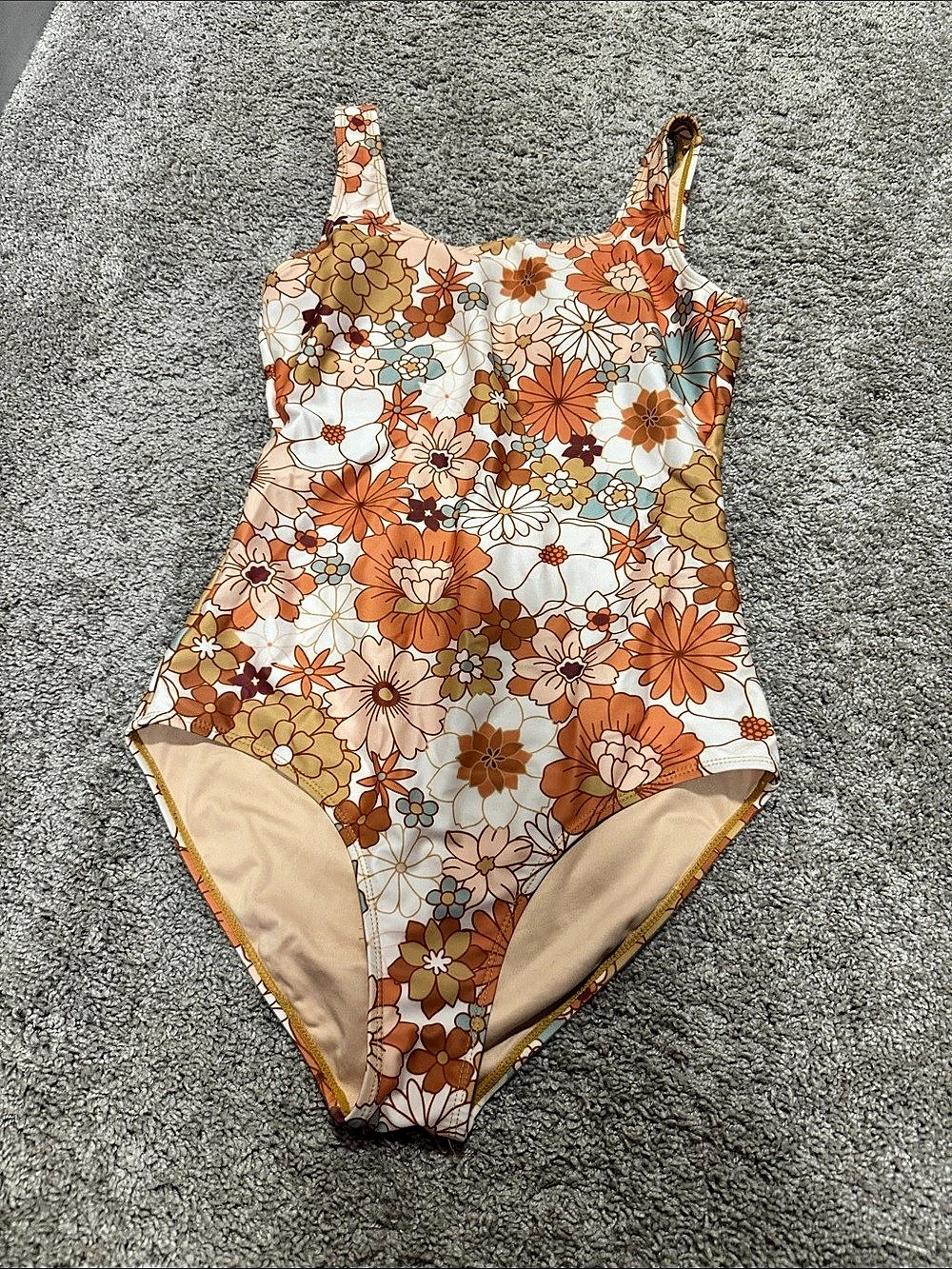 LIVY & KATE Floral One-Piece Swimsuit Orange & White Size Small